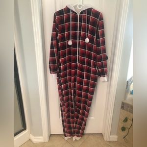 Christmas fleece plaid pajama jumpsuit